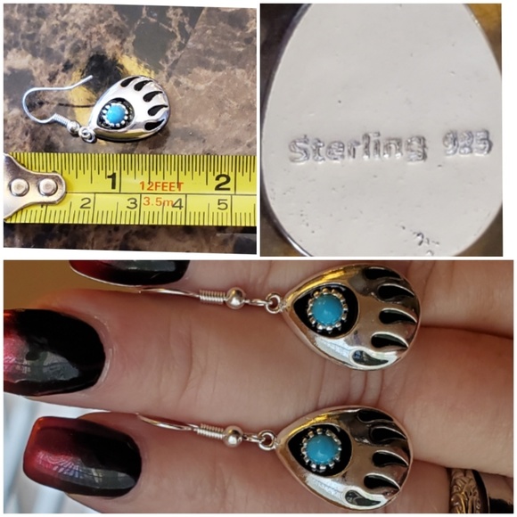 Sleeping Beauty Turquoise Bear Paw Earrings 1.33" - Picture 4 of 5